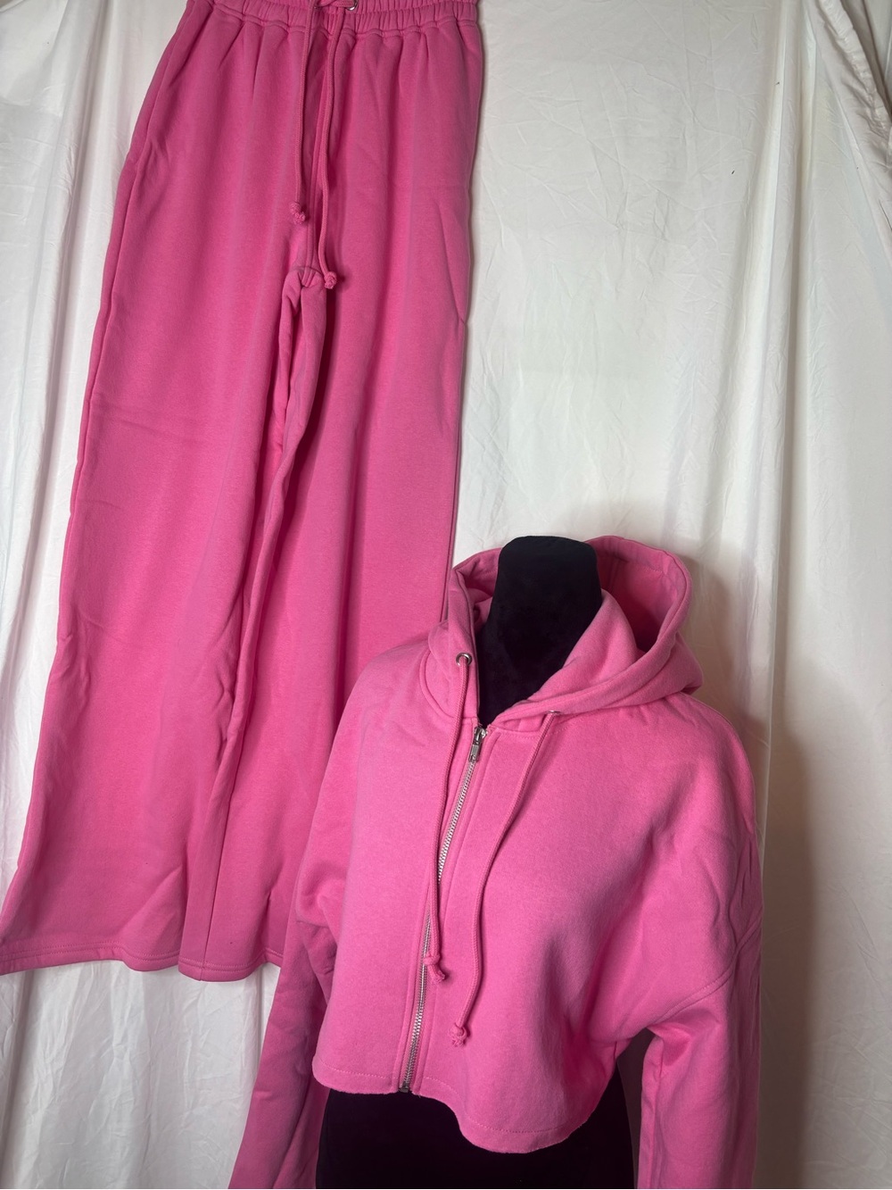 Fashion Nova Pink Cropped Hoodie & Wide Leg Pants Set
